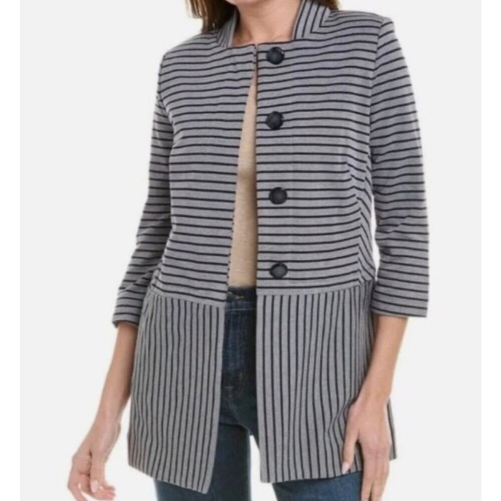 Cabi Women's Dappled Blue Gray Striped Car Coat Jacket Lightweight Size Small